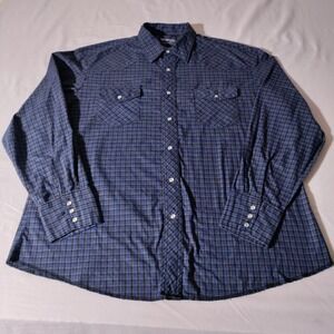 Wrangler Men's Western Shirt Blue Check Pearl Snap Long Sleeve No Size Tag